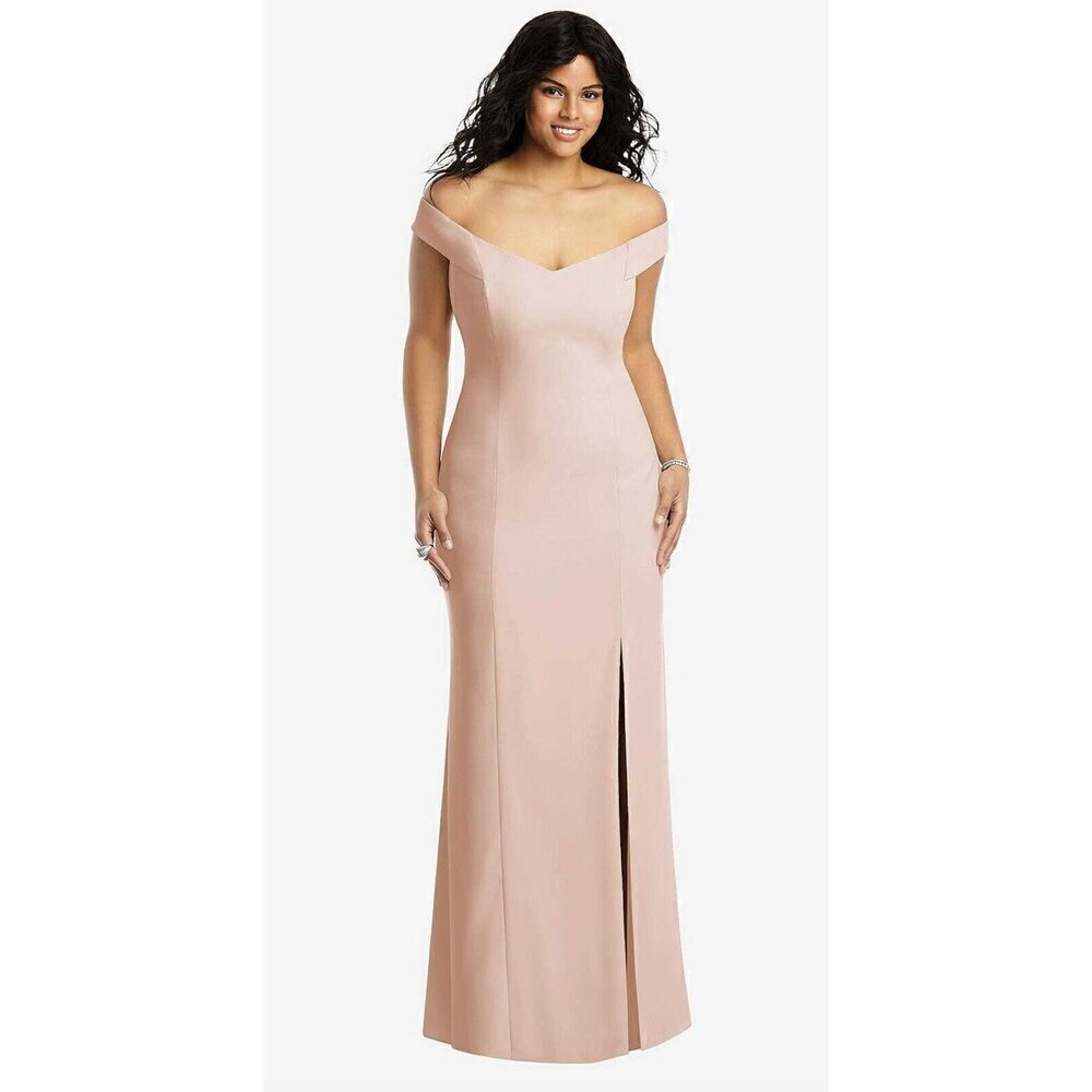 Dessy Collection Off The Shoulder Criss Cross Back Trumpet Gown In Cameo. 13